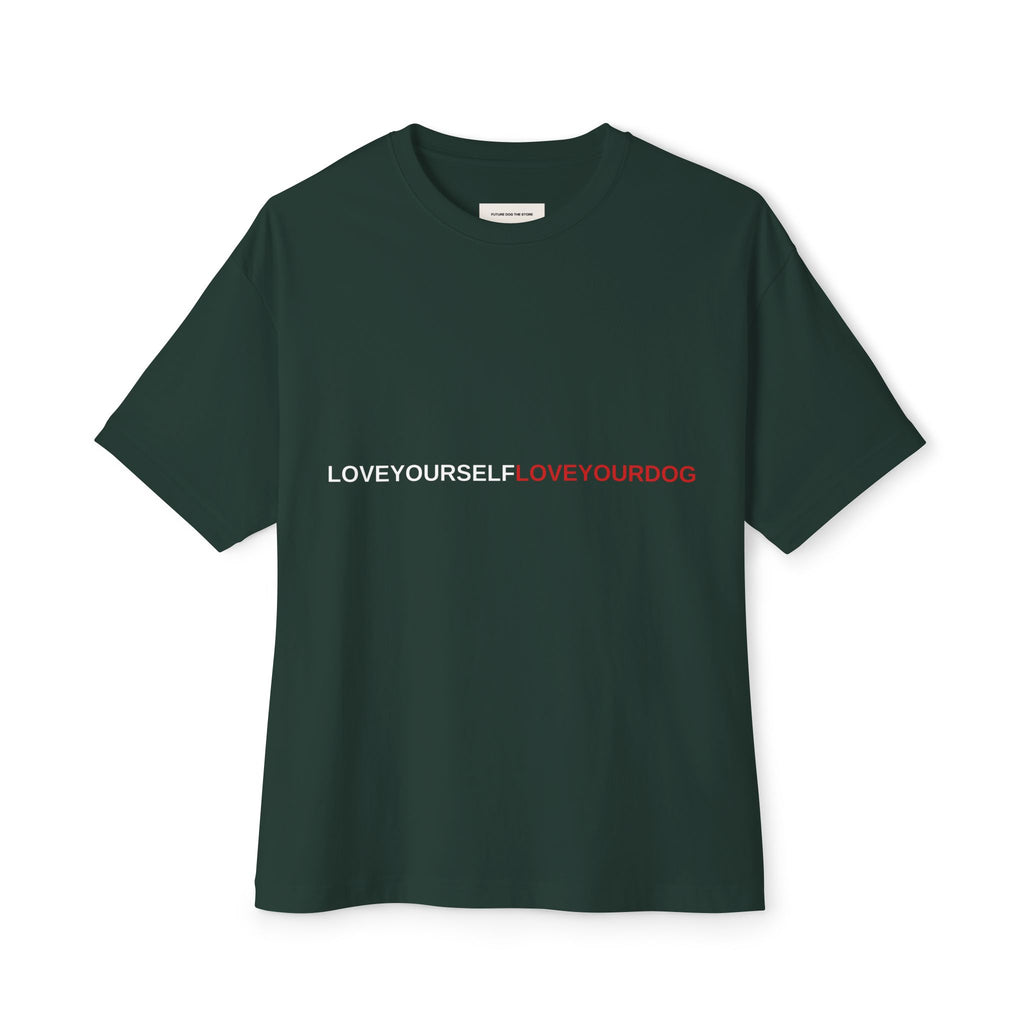 THE EMMA Boxy Tee — Vertical "Love Yourself, Love Your Dog" / "Future Dog" Minimal Tee