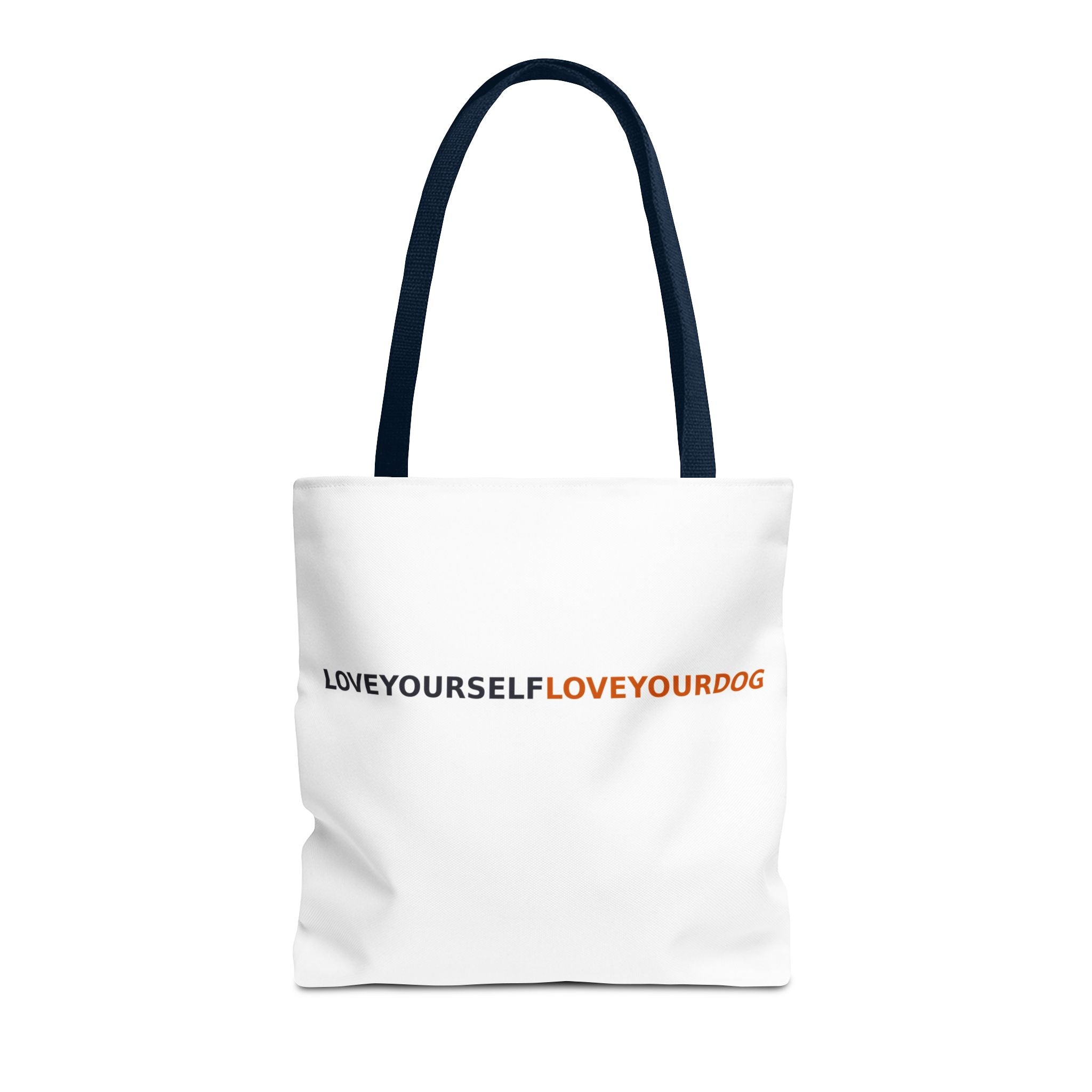 Love Yourself Love Your Dog Tote Bag — Repeating Text AOP Canvas Tote