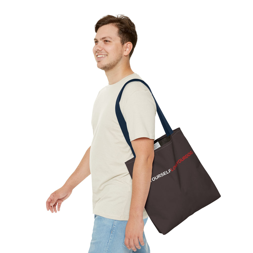 THE TUCKER FALL Love Yourself Love Your Dog Tote Bag — Minimalist Typography Dog Lover Tote