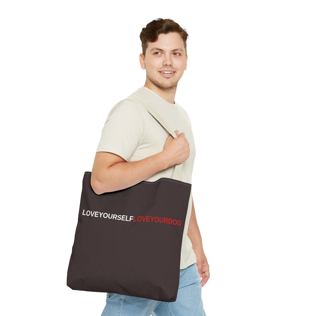 THE TUCKER FALL Love Yourself Love Your Dog Tote Bag — Minimalist Typography Dog Lover Tote