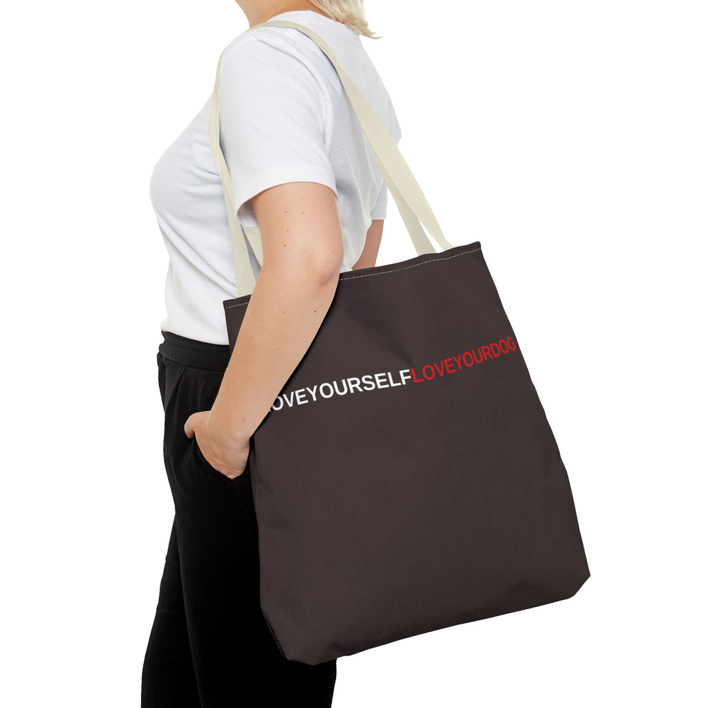 THE TUCKER FALL Love Yourself Love Your Dog Tote Bag — Minimalist Typography Dog Lover Tote
