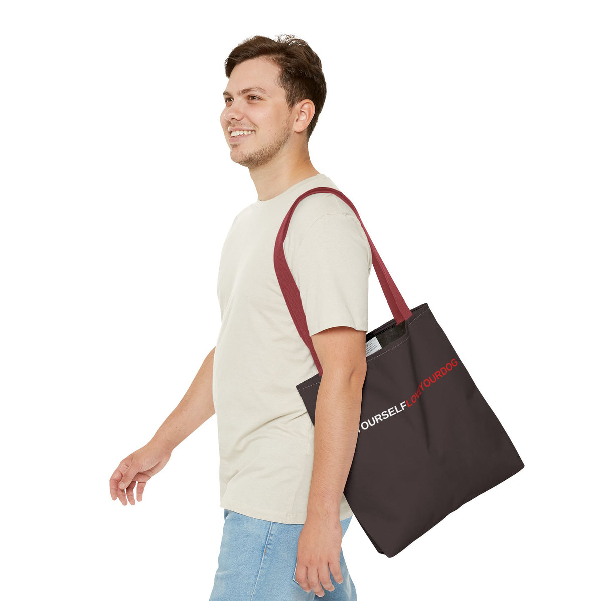 THE TUCKER FALL Love Yourself Love Your Dog Tote Bag — Minimalist Typography Dog Lover Tote