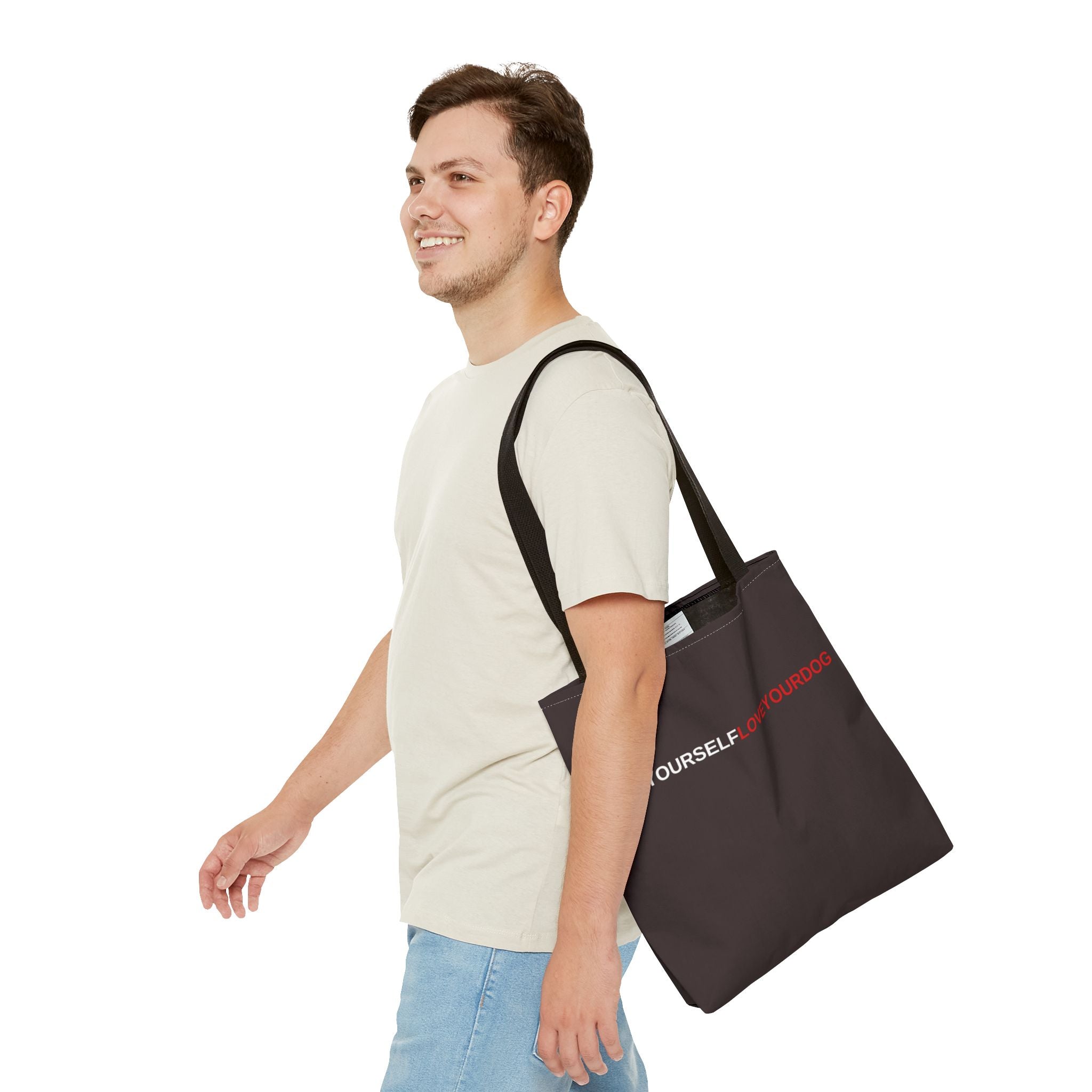 THE TUCKER FALL Love Yourself Love Your Dog Tote Bag — Minimalist Typography Dog Lover Tote