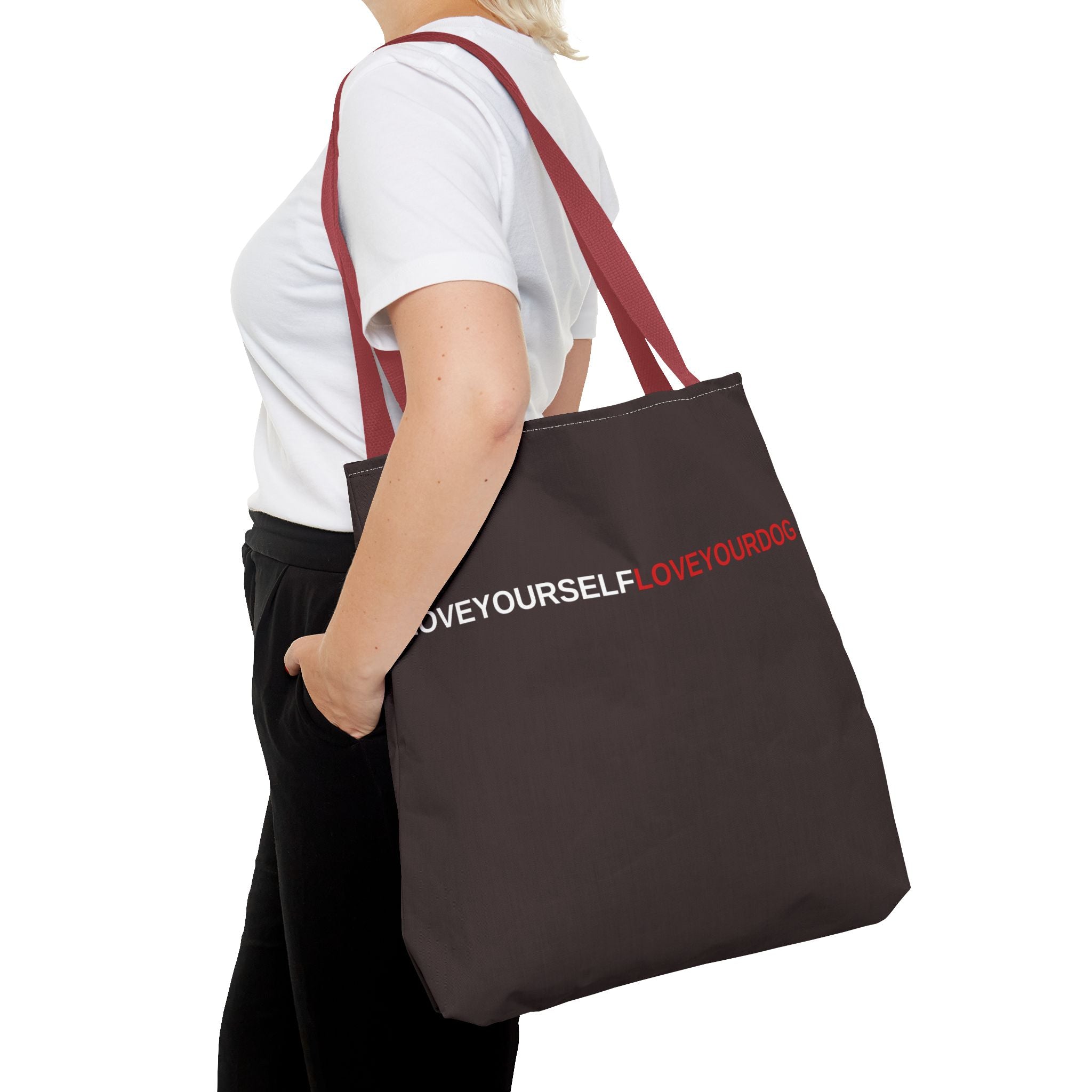 THE TUCKER FALL Love Yourself Love Your Dog Tote Bag — Minimalist Typography Dog Lover Tote