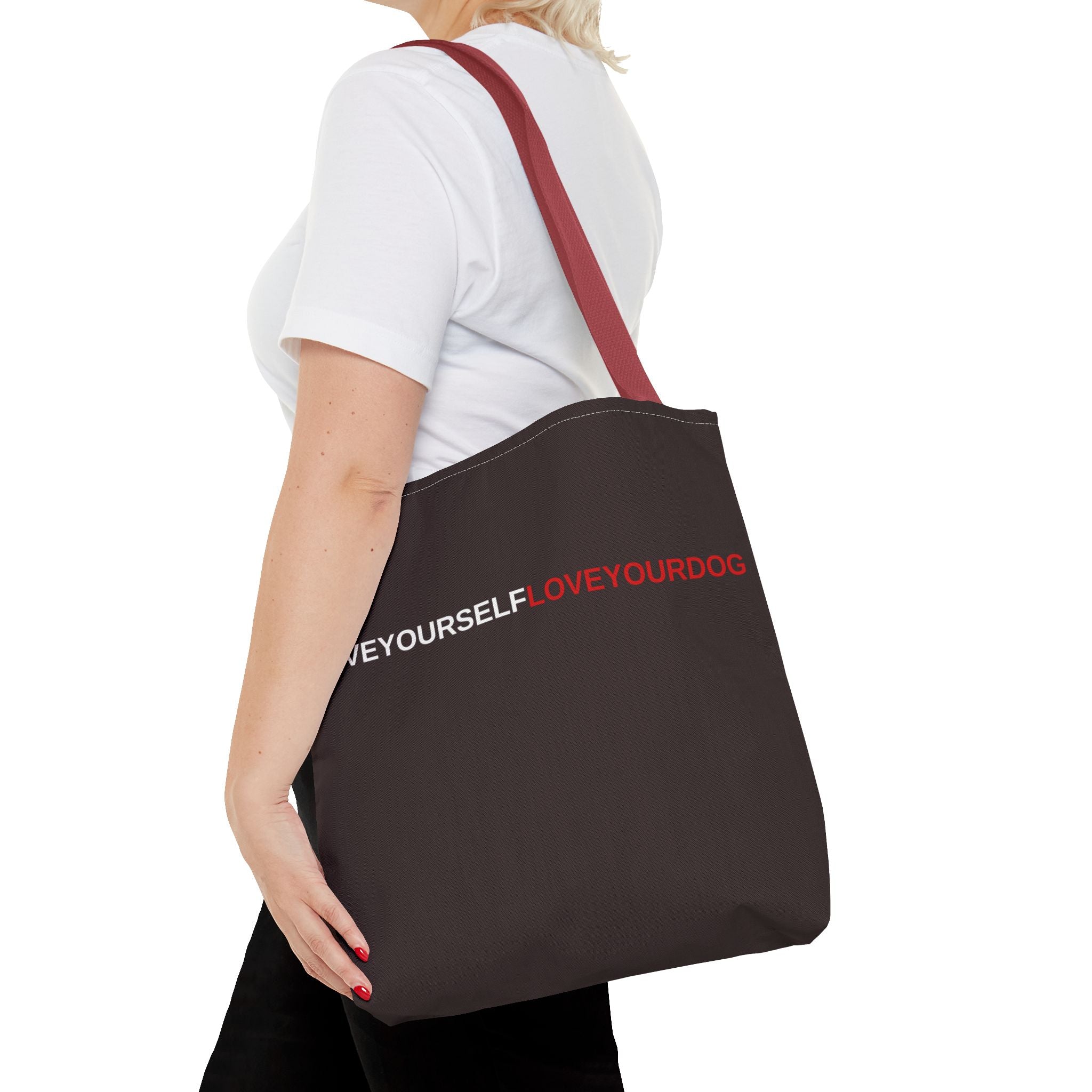 THE TUCKER FALL Love Yourself Love Your Dog Tote Bag — Minimalist Typography Dog Lover Tote