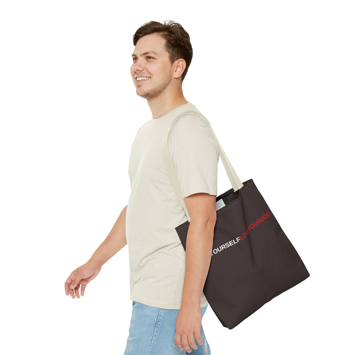 THE TUCKER FALL Love Yourself Love Your Dog Tote Bag — Minimalist Typography Dog Lover Tote