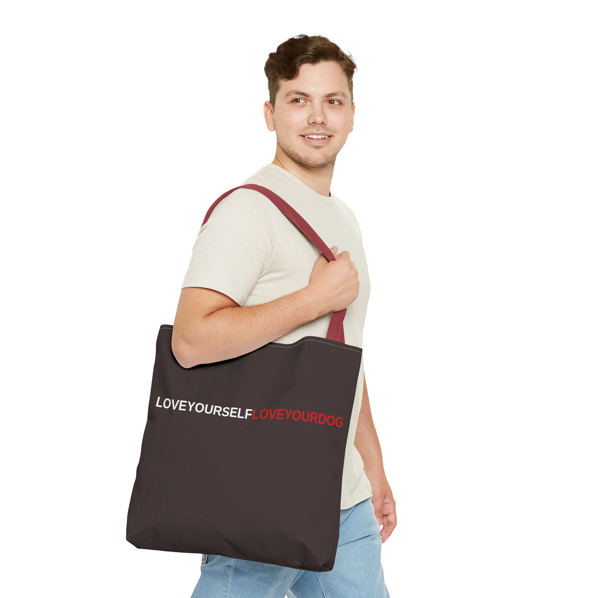 THE TUCKER FALL Love Yourself Love Your Dog Tote Bag — Minimalist Typography Dog Lover Tote