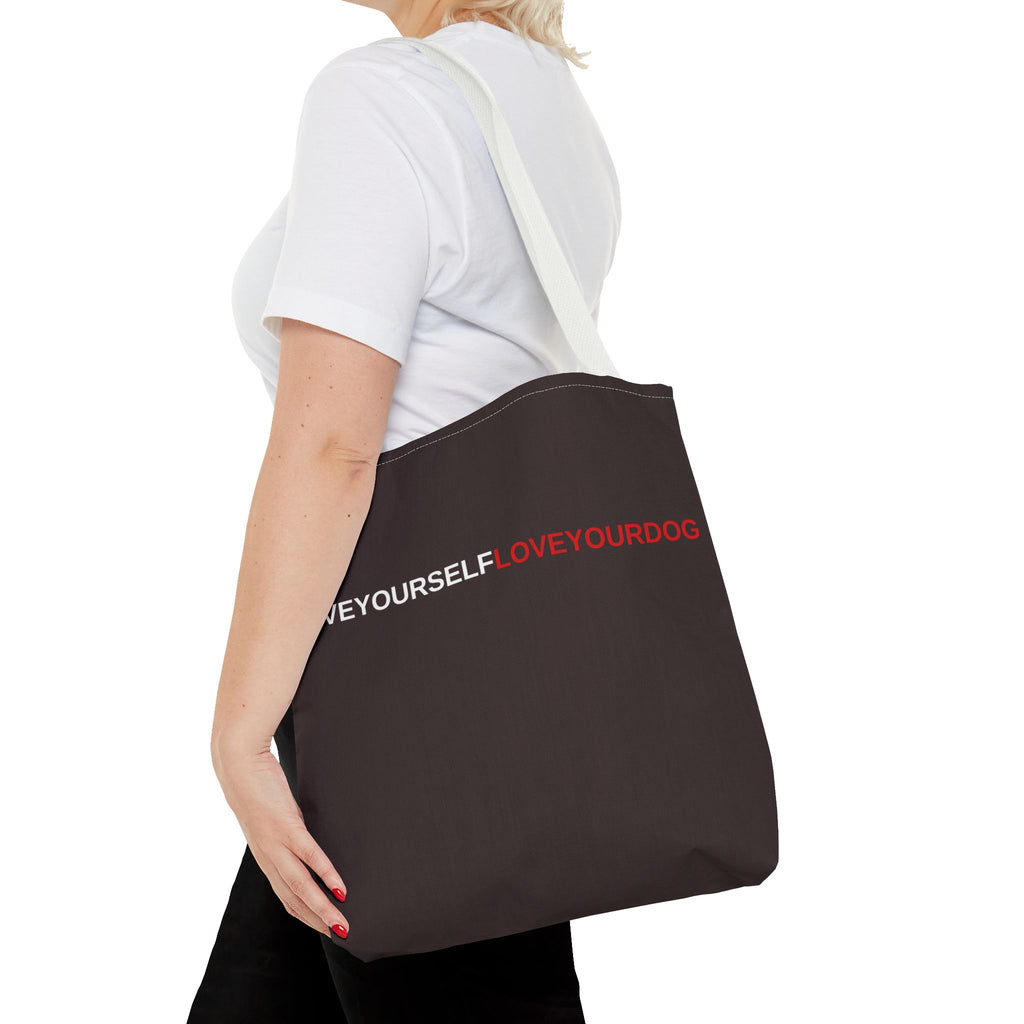 THE TUCKER FALL Love Yourself Love Your Dog Tote Bag — Minimalist Typography Dog Lover Tote