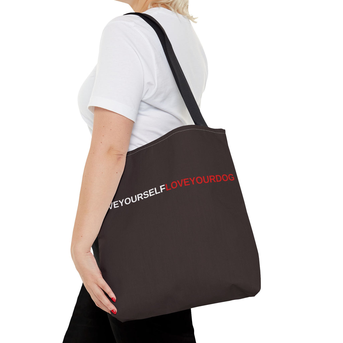 THE TUCKER FALL Love Yourself Love Your Dog Tote Bag — Minimalist Typography Dog Lover Tote