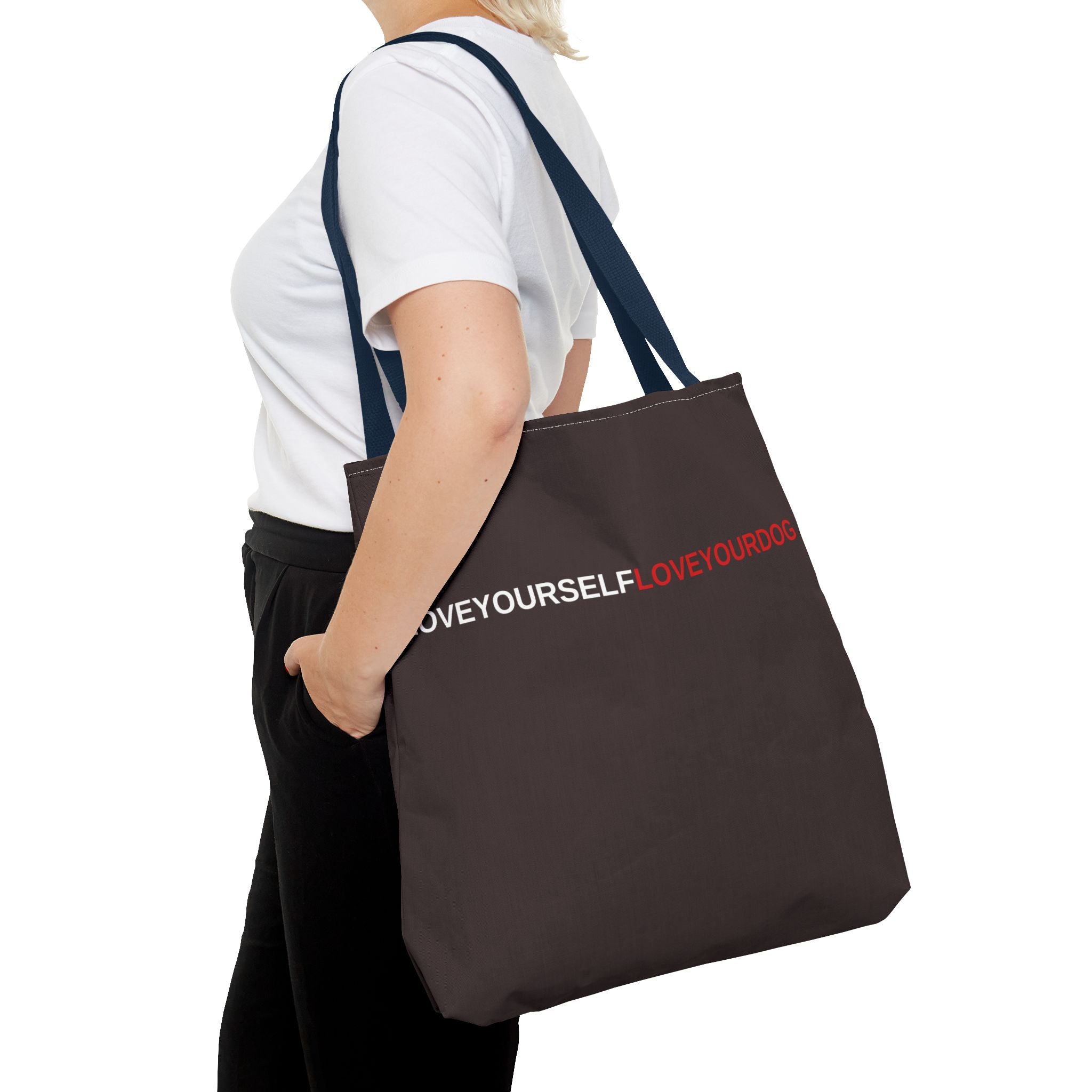 THE TUCKER FALL Love Yourself Love Your Dog Tote Bag — Minimalist Typography Dog Lover Tote