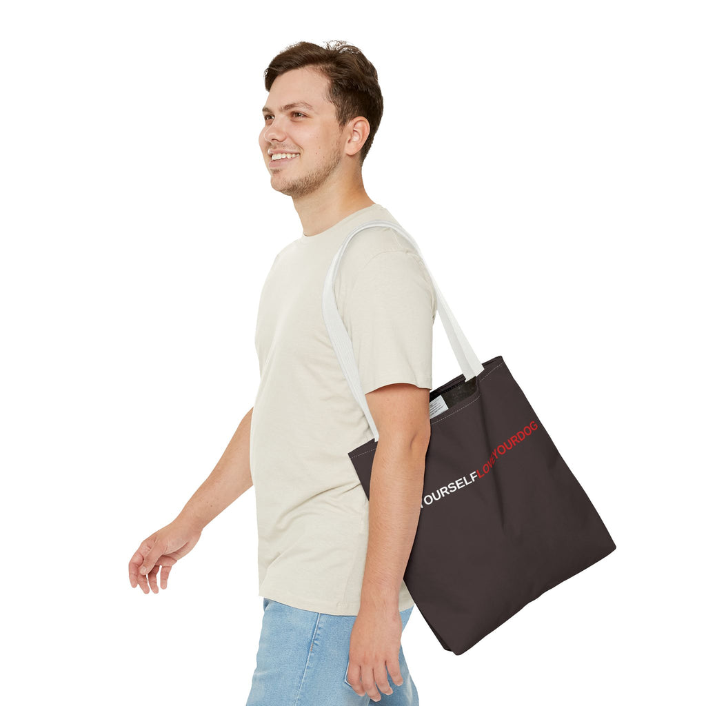 THE TUCKER FALL Love Yourself Love Your Dog Tote Bag — Minimalist Typography Dog Lover Tote