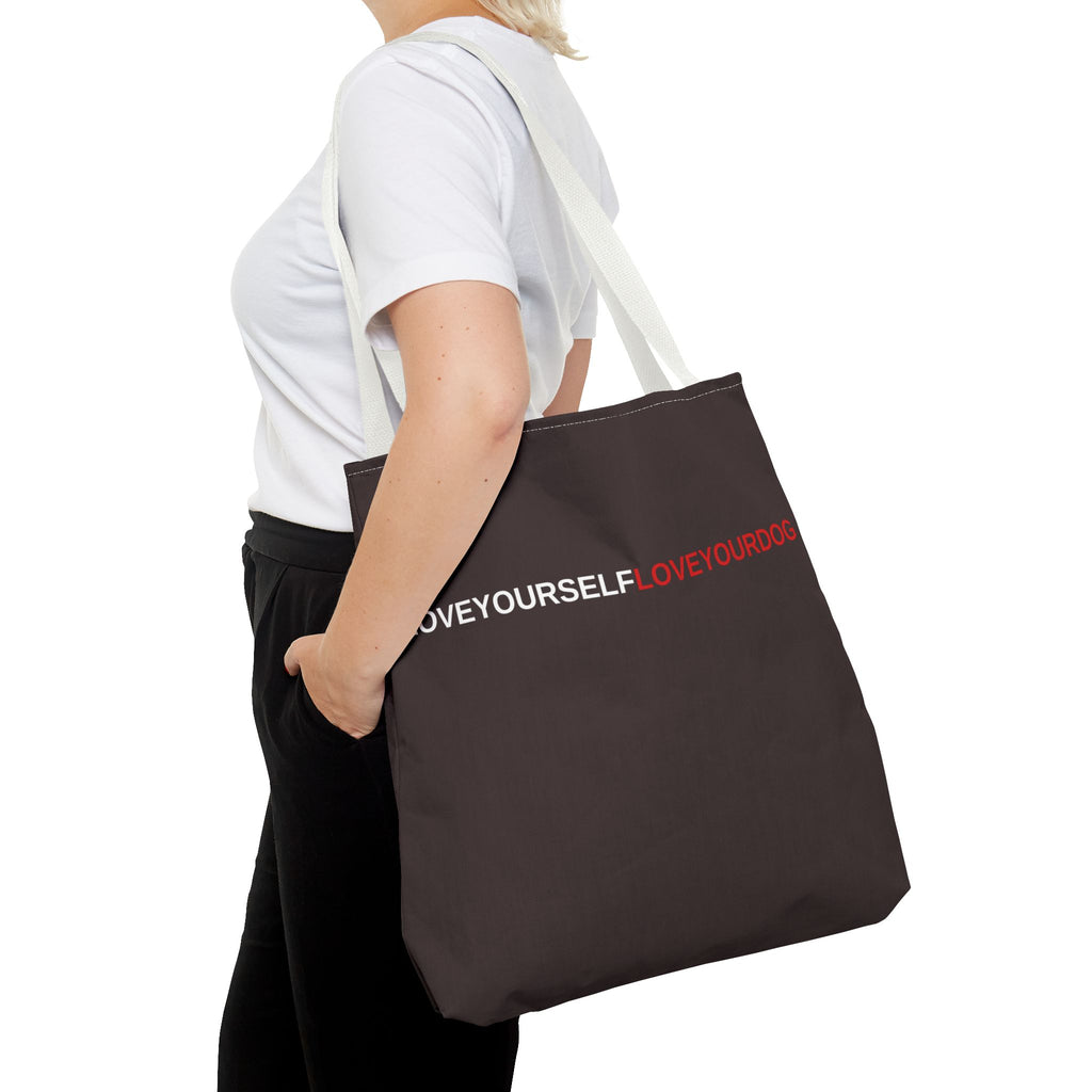 THE TUCKER FALL Love Yourself Love Your Dog Tote Bag — Minimalist Typography Dog Lover Tote
