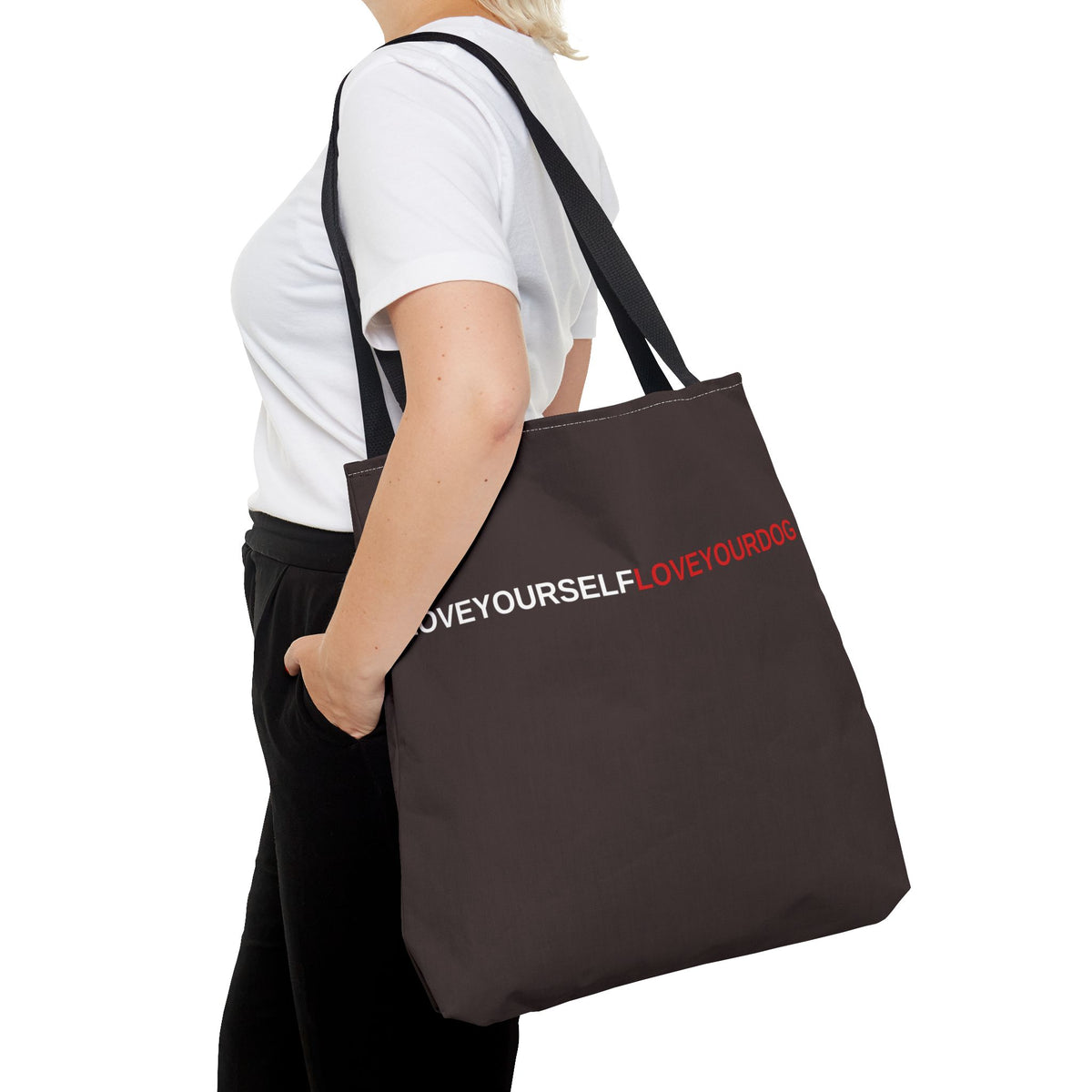 THE TUCKER FALL Love Yourself Love Your Dog Tote Bag — Minimalist Typography Dog Lover Tote